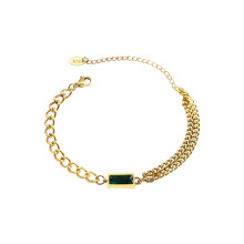 Shangjie Oem Pulseas Kalung Moda Mulher Goldado 316L Titanium Aço inoxidável Colar cubano Conjuntos de jóias de zircão verde